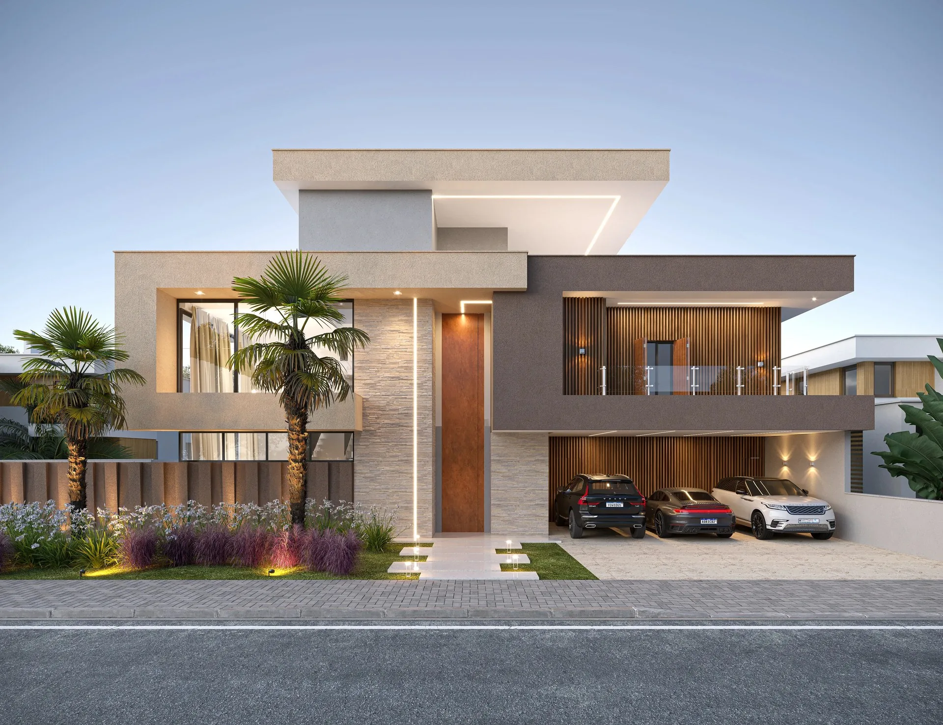 Fachada de sobrado contemporâneo projetado pelo escritório Fábio Gouvêa Arquitetura
